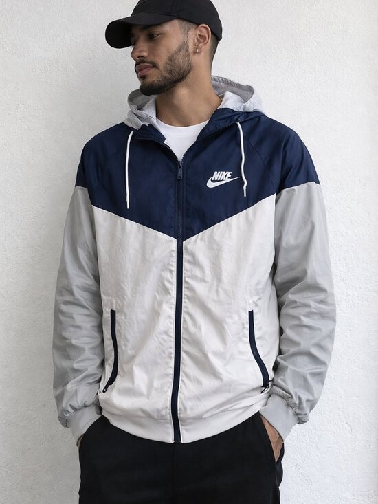 Nike Other - Nike Windbreaker Jacket Small Navy Gray White Hooded Full Zip Jacket